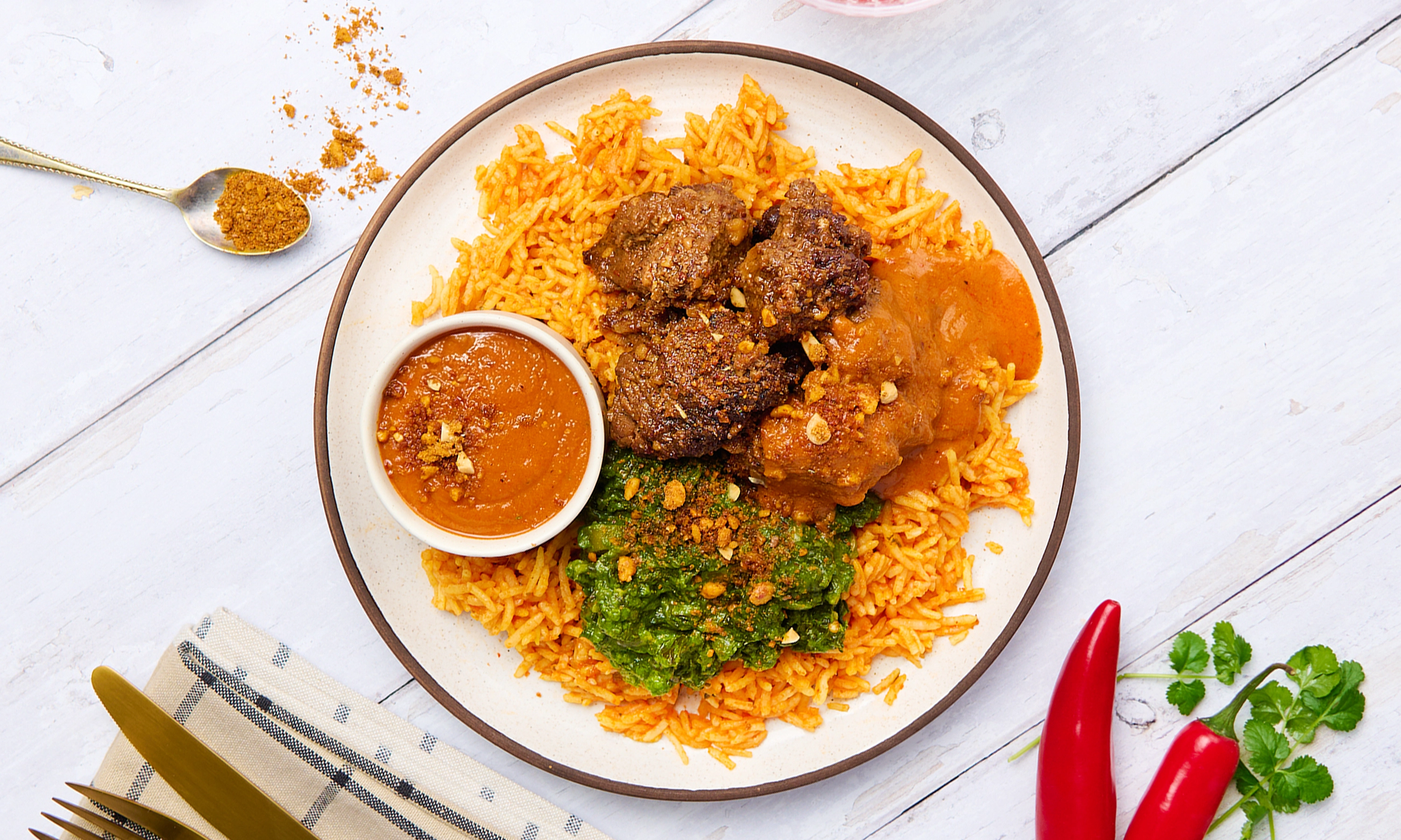 Suya Beef with Jollof Rice