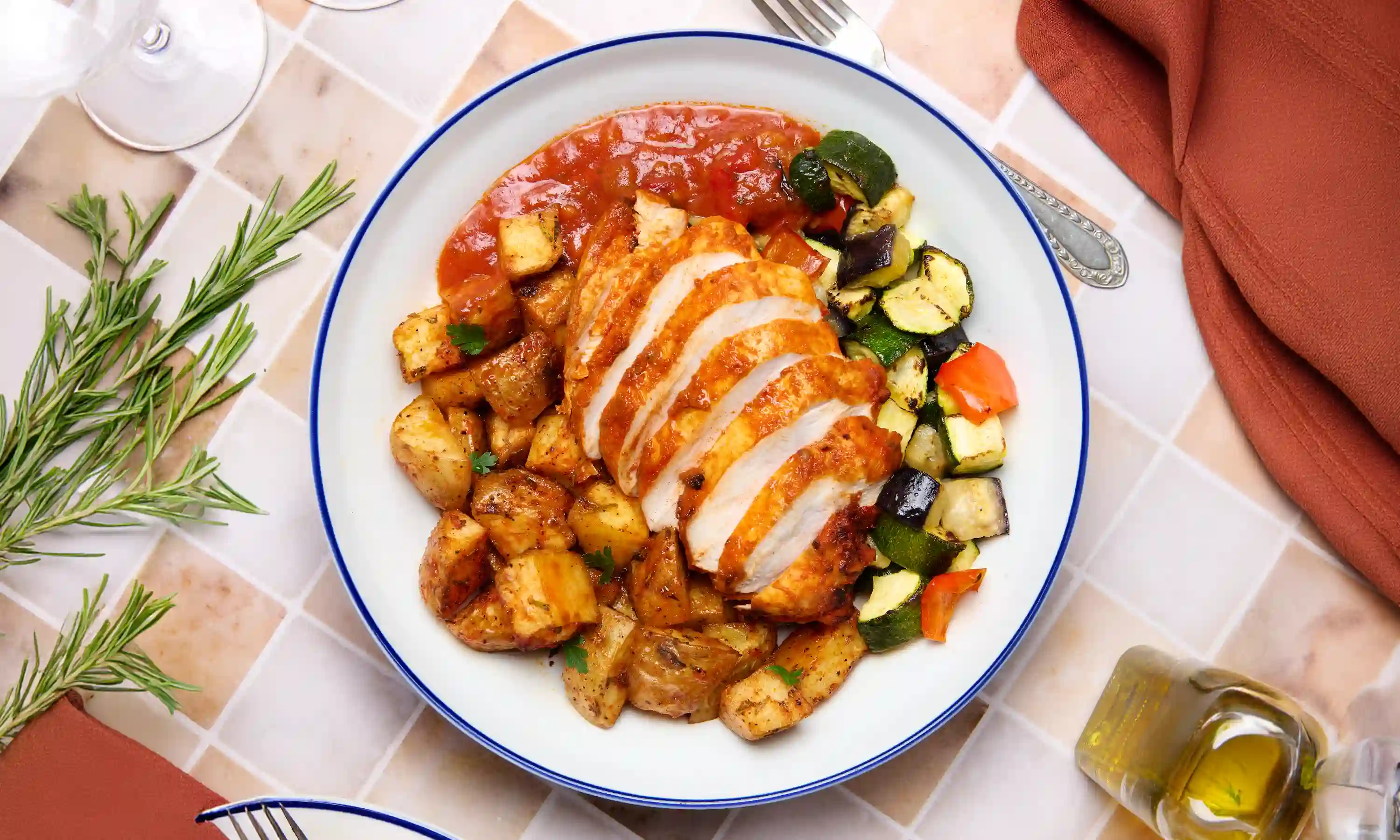Calabrian Chicken with Garlic and Rosemary Potatoes